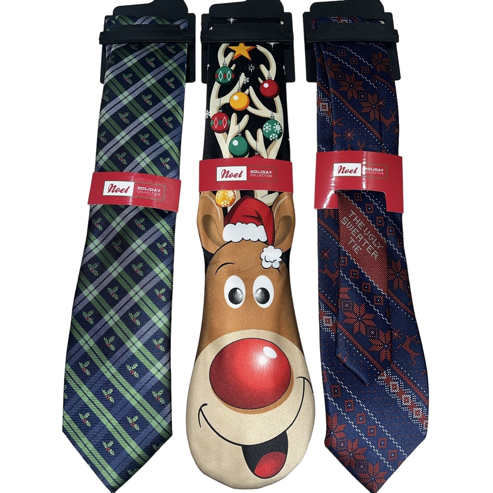 Neck Ties Noel Holiday Collection Christmas 3pc Lot Reindeer Ugly Sweater Holly